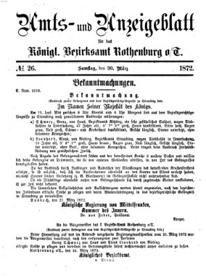 Amts- und Anzeigenblatt für das Königliche Bezirksamt Rothenburg o.T. (Amts- und Anzeigenblatt für die Stadt und das Königl. Bezirksamt Rothenburg) Samstag 30. März 1872