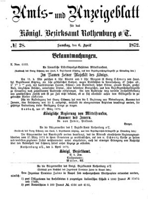 Amts- und Anzeigenblatt für das Königliche Bezirksamt Rothenburg o.T. (Amts- und Anzeigenblatt für die Stadt und das Königl. Bezirksamt Rothenburg) Samstag 6. April 1872