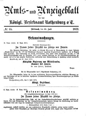 Amts- und Anzeigenblatt für das Königliche Bezirksamt Rothenburg o.T. (Amts- und Anzeigenblatt für die Stadt und das Königl. Bezirksamt Rothenburg) Mittwoch 10. Juli 1872