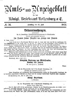 Amts- und Anzeigenblatt für das Königliche Bezirksamt Rothenburg o.T. (Amts- und Anzeigenblatt für die Stadt und das Königl. Bezirksamt Rothenburg) Samstag 13. Juli 1872