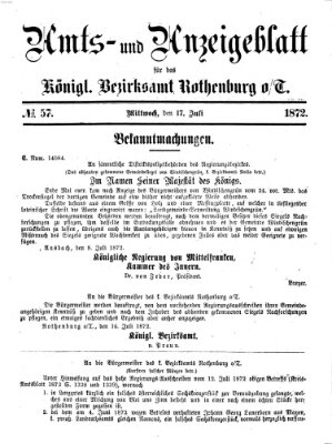 Amts- und Anzeigenblatt für das Königliche Bezirksamt Rothenburg o.T. (Amts- und Anzeigenblatt für die Stadt und das Königl. Bezirksamt Rothenburg) Mittwoch 17. Juli 1872