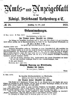 Amts- und Anzeigenblatt für das Königliche Bezirksamt Rothenburg o.T. (Amts- und Anzeigenblatt für die Stadt und das Königl. Bezirksamt Rothenburg) Samstag 20. Juli 1872