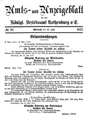 Amts- und Anzeigenblatt für das Königliche Bezirksamt Rothenburg o.T. (Amts- und Anzeigenblatt für die Stadt und das Königl. Bezirksamt Rothenburg) Mittwoch 24. Juli 1872