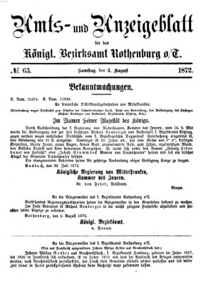 Amts- und Anzeigenblatt für das Königliche Bezirksamt Rothenburg o.T. (Amts- und Anzeigenblatt für die Stadt und das Königl. Bezirksamt Rothenburg) Samstag 3. August 1872