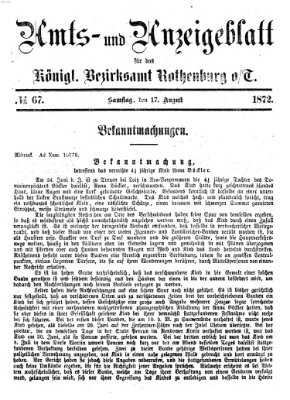 Amts- und Anzeigenblatt für das Königliche Bezirksamt Rothenburg o.T. (Amts- und Anzeigenblatt für die Stadt und das Königl. Bezirksamt Rothenburg) Samstag 17. August 1872