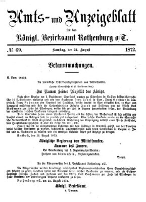 Amts- und Anzeigenblatt für das Königliche Bezirksamt Rothenburg o.T. (Amts- und Anzeigenblatt für die Stadt und das Königl. Bezirksamt Rothenburg) Samstag 24. August 1872