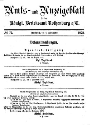 Amts- und Anzeigenblatt für das Königliche Bezirksamt Rothenburg o.T. (Amts- und Anzeigenblatt für die Stadt und das Königl. Bezirksamt Rothenburg) Mittwoch 4. September 1872