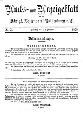 Amts- und Anzeigenblatt für das Königliche Bezirksamt Rothenburg o.T. (Amts- und Anzeigenblatt für die Stadt und das Königl. Bezirksamt Rothenburg) Samstag 7. September 1872