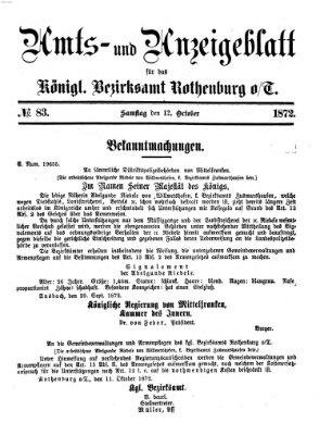 Amts- und Anzeigenblatt für das Königliche Bezirksamt Rothenburg o.T. (Amts- und Anzeigenblatt für die Stadt und das Königl. Bezirksamt Rothenburg) Samstag 12. Oktober 1872