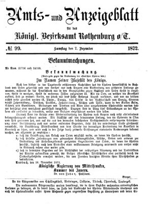 Amts- und Anzeigenblatt für das Königliche Bezirksamt Rothenburg o.T. (Amts- und Anzeigenblatt für die Stadt und das Königl. Bezirksamt Rothenburg) Samstag 7. Dezember 1872