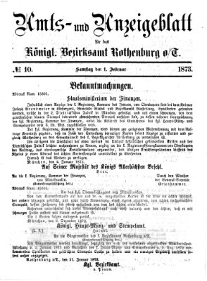 Amts- und Anzeigenblatt für das Königliche Bezirksamt Rothenburg o.T. (Amts- und Anzeigenblatt für die Stadt und das Königl. Bezirksamt Rothenburg) Samstag 1. Februar 1873