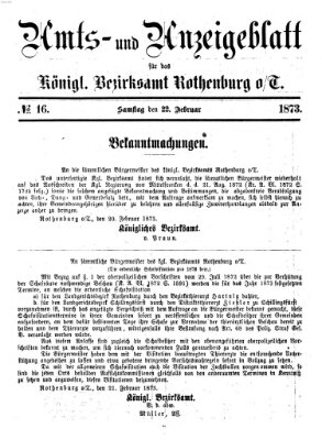 Amts- und Anzeigenblatt für das Königliche Bezirksamt Rothenburg o.T. (Amts- und Anzeigenblatt für die Stadt und das Königl. Bezirksamt Rothenburg) Samstag 22. Februar 1873