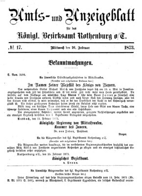 Amts- und Anzeigenblatt für das Königliche Bezirksamt Rothenburg o.T. (Amts- und Anzeigenblatt für die Stadt und das Königl. Bezirksamt Rothenburg) Mittwoch 26. Februar 1873