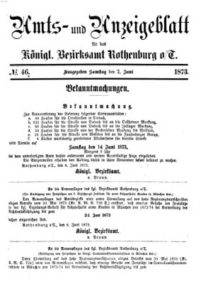 Amts- und Anzeigenblatt für das Königliche Bezirksamt Rothenburg o.T. (Amts- und Anzeigenblatt für die Stadt und das Königl. Bezirksamt Rothenburg) Samstag 7. Juni 1873