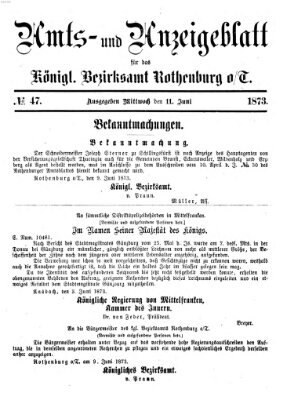 Amts- und Anzeigenblatt für das Königliche Bezirksamt Rothenburg o.T. (Amts- und Anzeigenblatt für die Stadt und das Königl. Bezirksamt Rothenburg) Mittwoch 11. Juni 1873