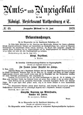 Amts- und Anzeigenblatt für das Königliche Bezirksamt Rothenburg o.T. (Amts- und Anzeigenblatt für die Stadt und das Königl. Bezirksamt Rothenburg) Mittwoch 18. Juni 1873