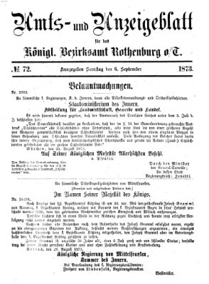 Amts- und Anzeigenblatt für das Königliche Bezirksamt Rothenburg o.T. (Amts- und Anzeigenblatt für die Stadt und das Königl. Bezirksamt Rothenburg) Samstag 6. September 1873