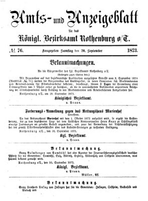 Amts- und Anzeigenblatt für das Königliche Bezirksamt Rothenburg o.T. (Amts- und Anzeigenblatt für die Stadt und das Königl. Bezirksamt Rothenburg) Samstag 20. September 1873