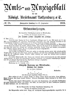 Amts- und Anzeigenblatt für das Königliche Bezirksamt Rothenburg o.T. (Amts- und Anzeigenblatt für die Stadt und das Königl. Bezirksamt Rothenburg) Samstag 27. September 1873