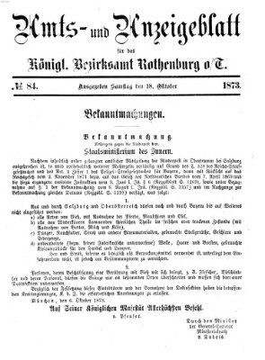 Amts- und Anzeigenblatt für das Königliche Bezirksamt Rothenburg o.T. (Amts- und Anzeigenblatt für die Stadt und das Königl. Bezirksamt Rothenburg) Samstag 18. Oktober 1873