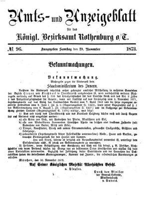 Amts- und Anzeigenblatt für das Königliche Bezirksamt Rothenburg o.T. (Amts- und Anzeigenblatt für die Stadt und das Königl. Bezirksamt Rothenburg) Samstag 29. November 1873