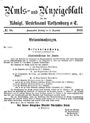 Amts- und Anzeigenblatt für das Königliche Bezirksamt Rothenburg o.T. (Amts- und Anzeigenblatt für die Stadt und das Königl. Bezirksamt Rothenburg) Freitag 5. Dezember 1873