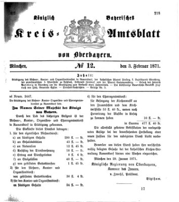 Königlich-bayerisches Kreis-Amtsblatt von Oberbayern (Münchner Intelligenzblatt) Freitag 3. Februar 1871