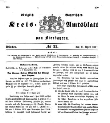 Königlich-bayerisches Kreis-Amtsblatt von Oberbayern (Münchner Intelligenzblatt) Dienstag 11. April 1871