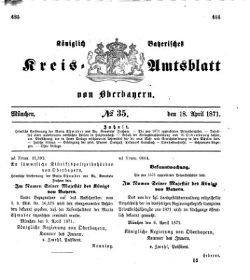 Königlich-bayerisches Kreis-Amtsblatt von Oberbayern (Münchner Intelligenzblatt) Dienstag 18. April 1871