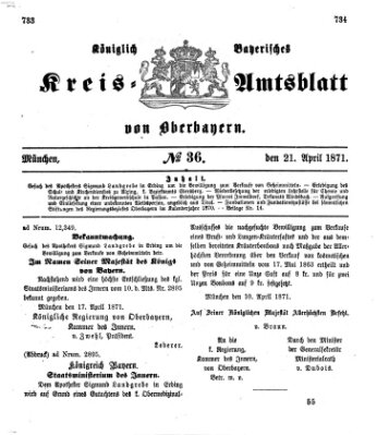 Königlich-bayerisches Kreis-Amtsblatt von Oberbayern (Münchner Intelligenzblatt) Freitag 21. April 1871