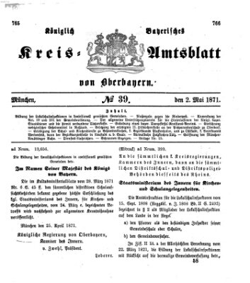 Königlich-bayerisches Kreis-Amtsblatt von Oberbayern (Münchner Intelligenzblatt) Dienstag 2. Mai 1871