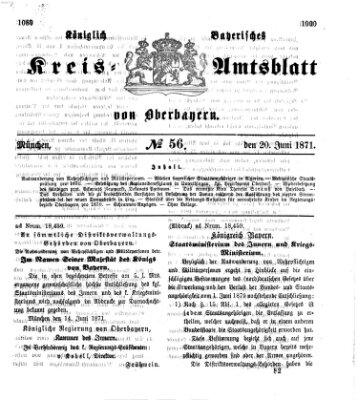 Königlich-bayerisches Kreis-Amtsblatt von Oberbayern (Münchner Intelligenzblatt) Dienstag 20. Juni 1871