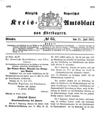 Königlich-bayerisches Kreis-Amtsblatt von Oberbayern (Münchner Intelligenzblatt) Freitag 21. Juli 1871