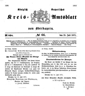 Königlich-bayerisches Kreis-Amtsblatt von Oberbayern (Münchner Intelligenzblatt) Dienstag 25. Juli 1871