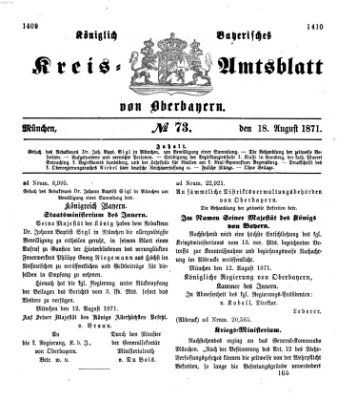 Königlich-bayerisches Kreis-Amtsblatt von Oberbayern (Münchner Intelligenzblatt) Freitag 18. August 1871