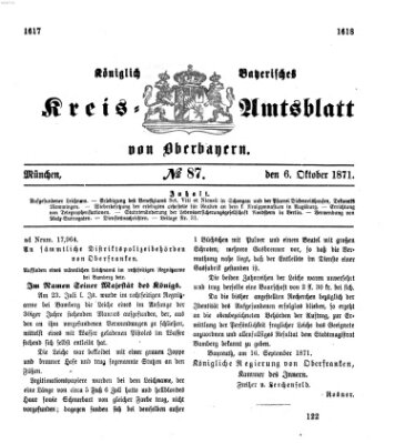 Königlich-bayerisches Kreis-Amtsblatt von Oberbayern (Münchner Intelligenzblatt) Freitag 6. Oktober 1871