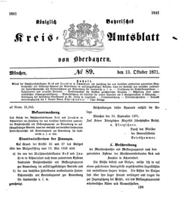 Königlich-bayerisches Kreis-Amtsblatt von Oberbayern (Münchner Intelligenzblatt) Freitag 13. Oktober 1871