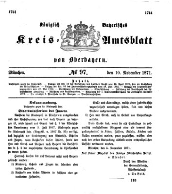 Königlich-bayerisches Kreis-Amtsblatt von Oberbayern (Münchner Intelligenzblatt) Freitag 10. November 1871