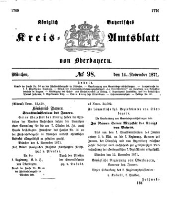 Königlich-bayerisches Kreis-Amtsblatt von Oberbayern (Münchner Intelligenzblatt) Dienstag 14. November 1871