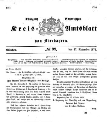 Königlich-bayerisches Kreis-Amtsblatt von Oberbayern (Münchner Intelligenzblatt) Freitag 17. November 1871