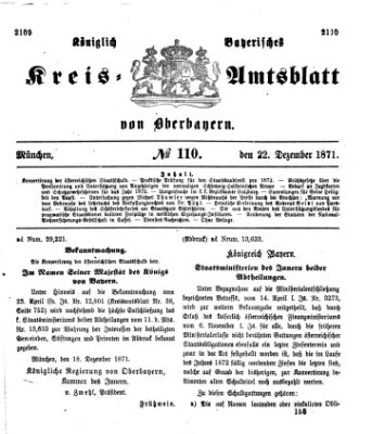 Königlich-bayerisches Kreis-Amtsblatt von Oberbayern (Münchner Intelligenzblatt) Freitag 22. Dezember 1871