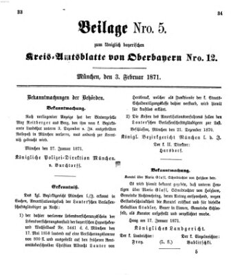 Königlich-bayerisches Kreis-Amtsblatt von Oberbayern (Münchner Intelligenzblatt) Freitag 3. Februar 1871