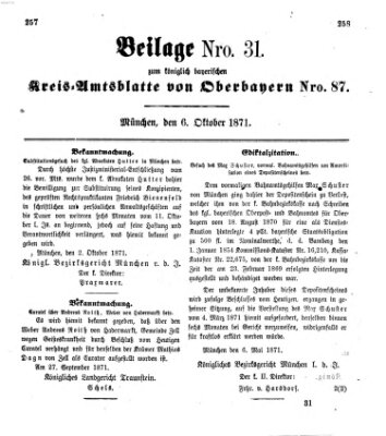 Königlich-bayerisches Kreis-Amtsblatt von Oberbayern (Münchner Intelligenzblatt) Freitag 6. Oktober 1871