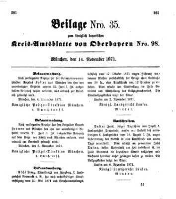 Königlich-bayerisches Kreis-Amtsblatt von Oberbayern (Münchner Intelligenzblatt) Dienstag 14. November 1871