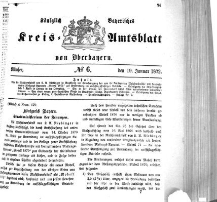 Königlich-bayerisches Kreis-Amtsblatt von Oberbayern (Münchner Intelligenzblatt) Freitag 19. Januar 1872