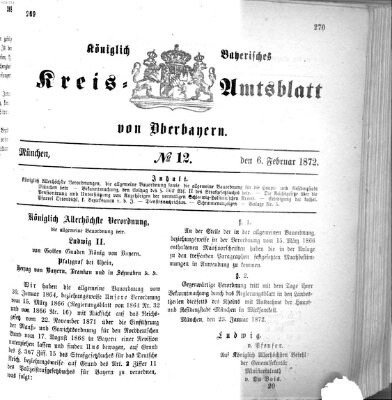 Königlich-bayerisches Kreis-Amtsblatt von Oberbayern (Münchner Intelligenzblatt) Dienstag 6. Februar 1872