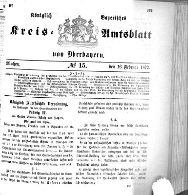 Königlich-bayerisches Kreis-Amtsblatt von Oberbayern (Münchner Intelligenzblatt) Freitag 16. Februar 1872