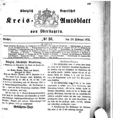 Königlich-bayerisches Kreis-Amtsblatt von Oberbayern (Münchner Intelligenzblatt) Dienstag 20. Februar 1872