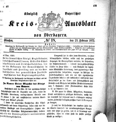 Königlich-bayerisches Kreis-Amtsblatt von Oberbayern (Münchner Intelligenzblatt) Freitag 23. Februar 1872