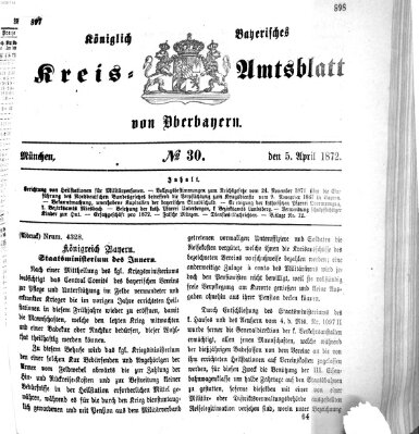 Königlich-bayerisches Kreis-Amtsblatt von Oberbayern (Münchner Intelligenzblatt) Freitag 5. April 1872